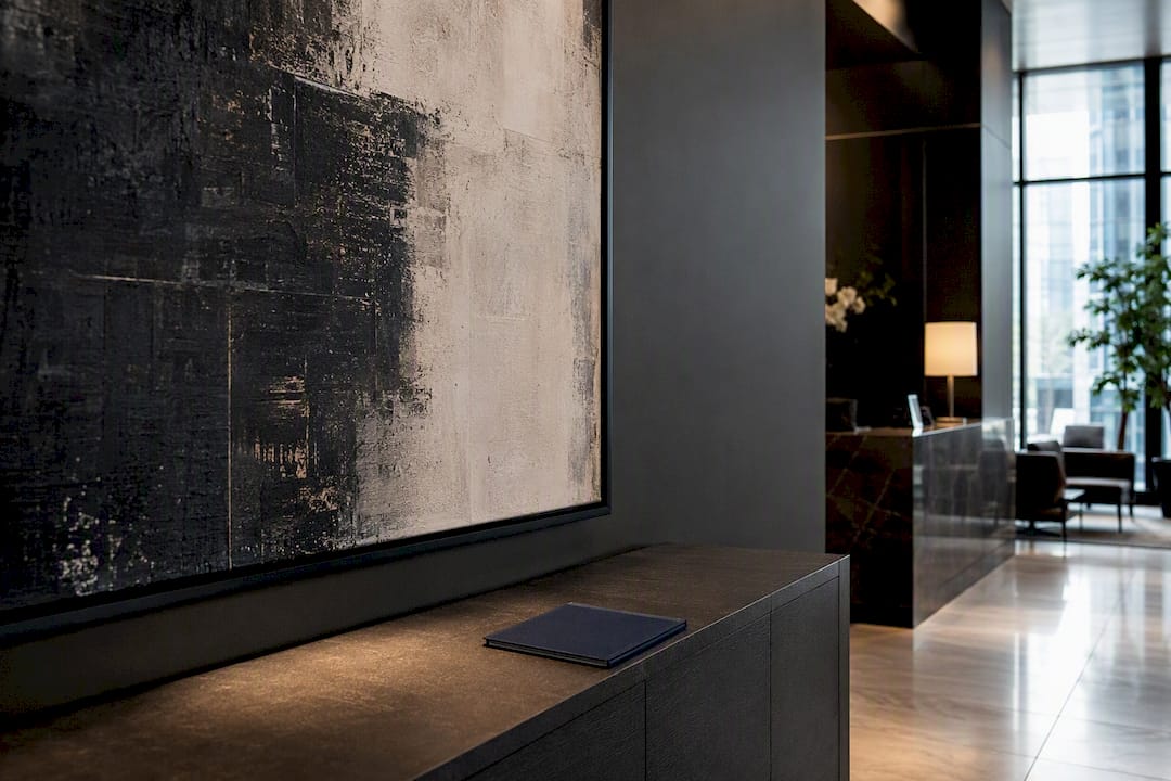Statement artwork in a leased office lobby