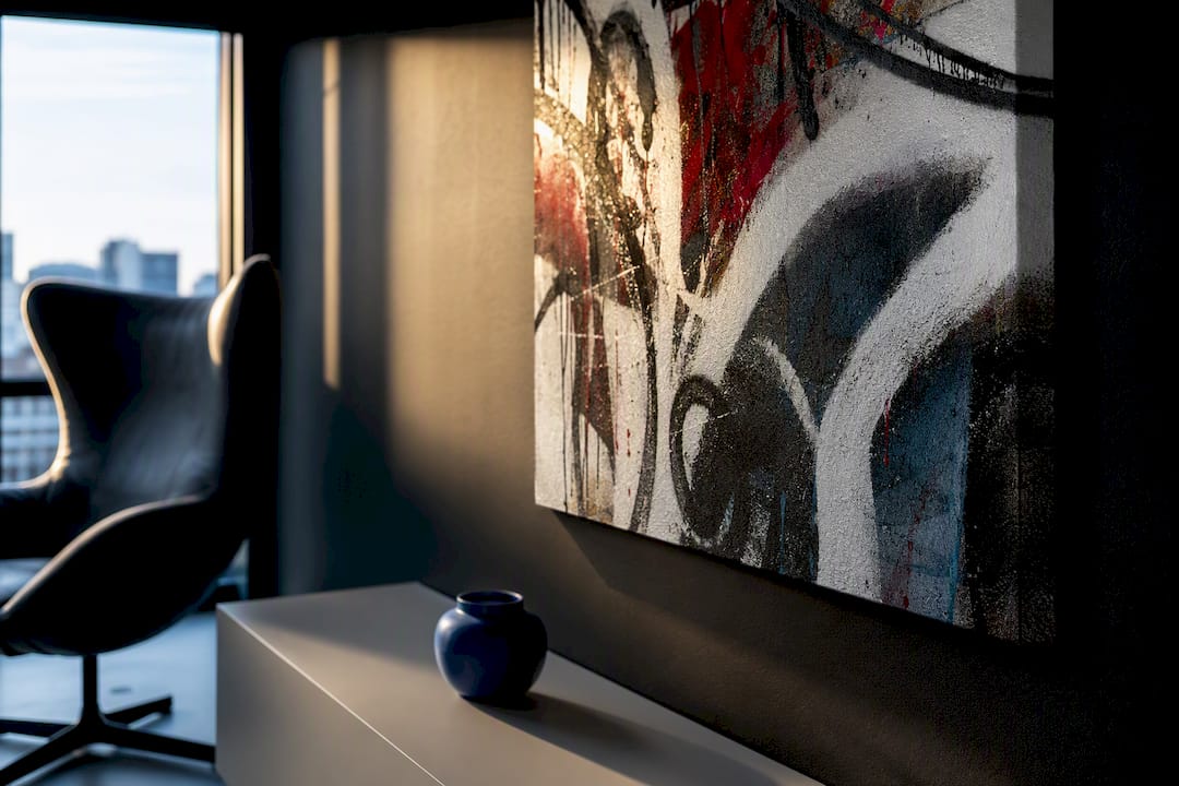 Cropped graffiti canvas in modern interior