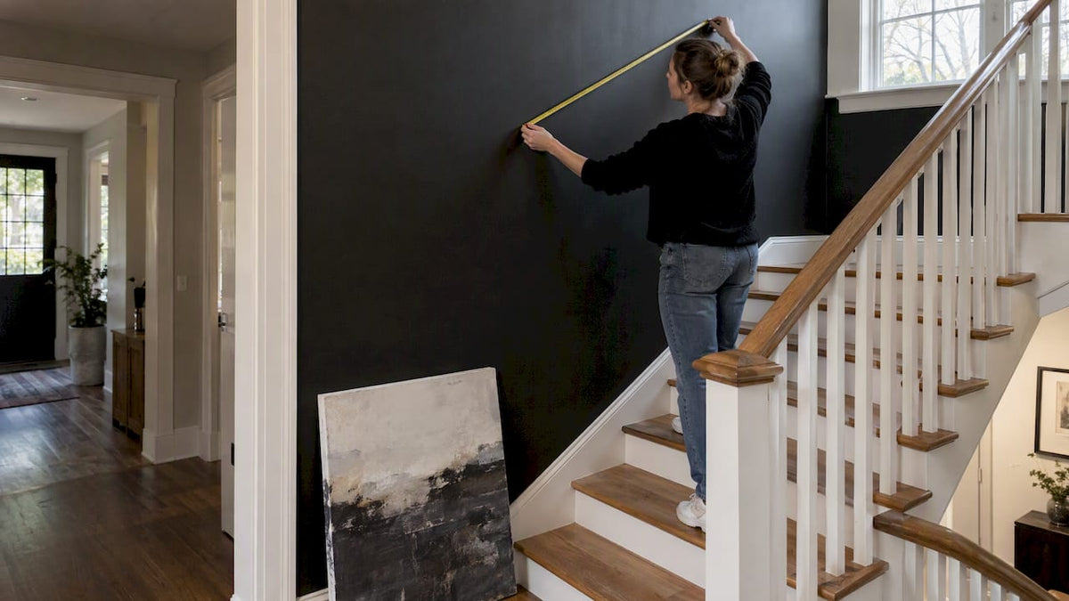 57 Inch Baseline for Staircase Wall Art: Measurement First Method - Luxury Art Canvas