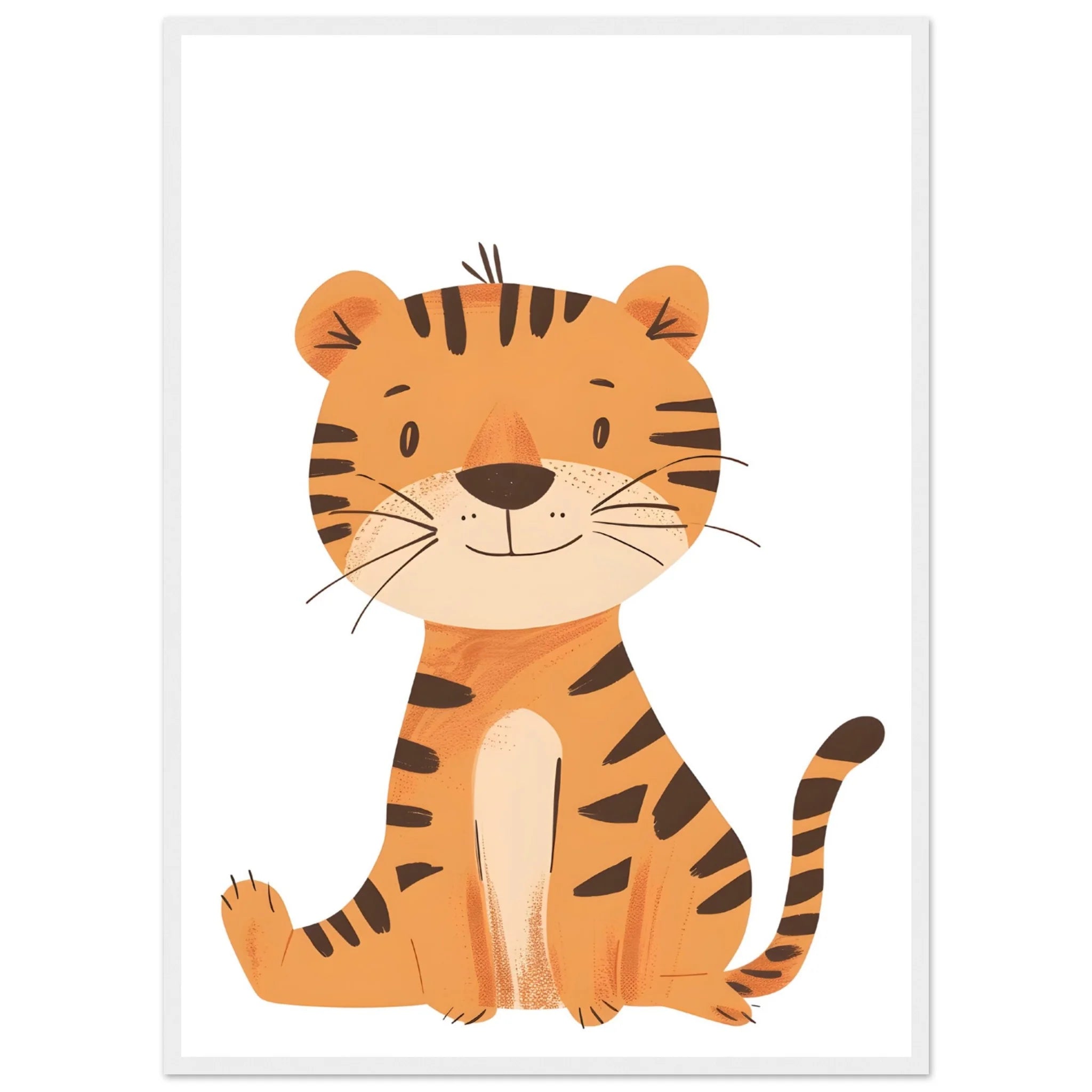 Adorable Tiger Nursery Wall Art: Cute cartoon tiger sitting, perfect for kids' rooms.