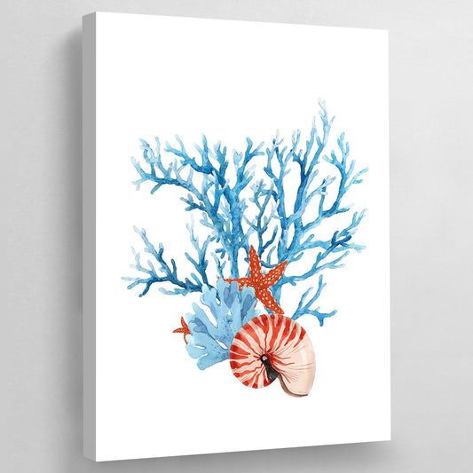 Blue and Coral Wall Art - Luxury Art Canvas