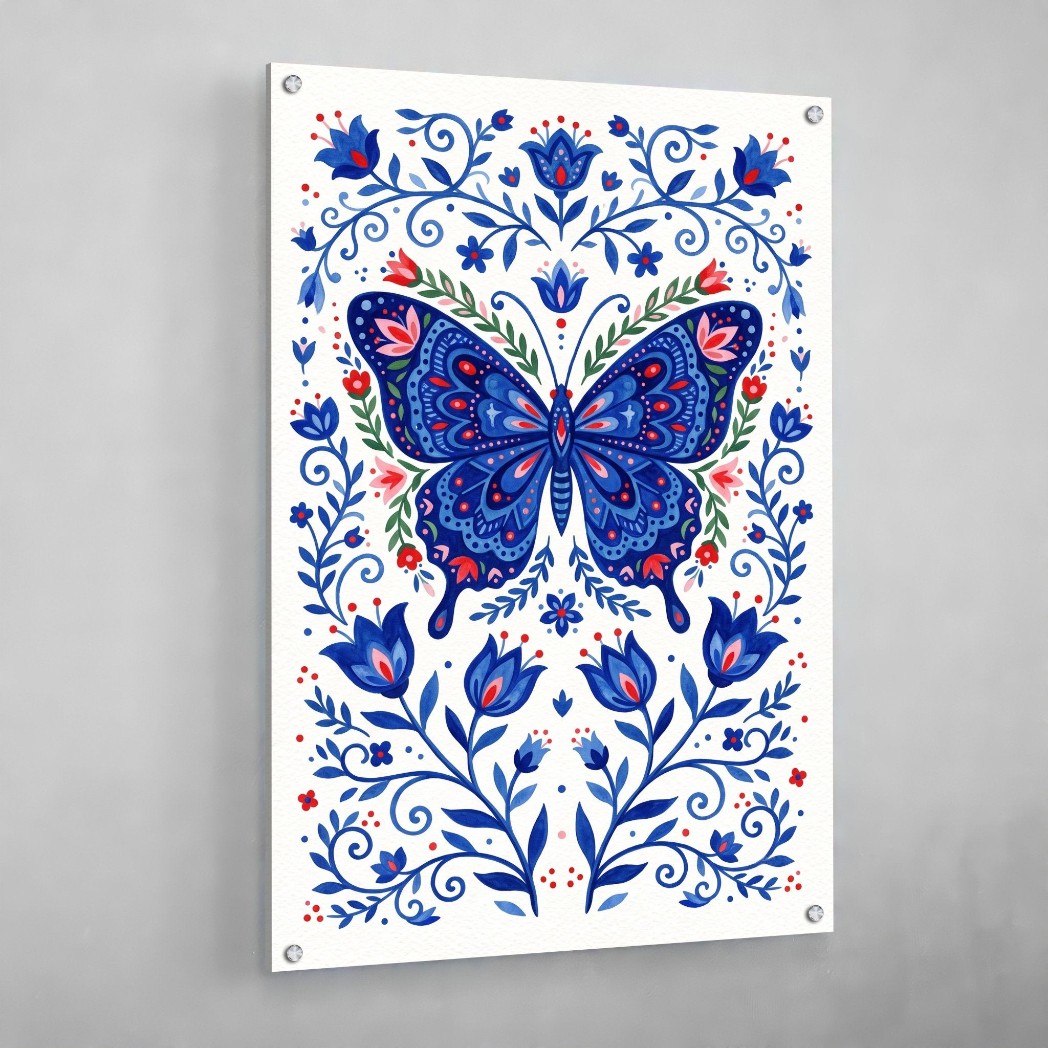 Blue Butterfly Scandinavian Wall Art - Luxury Art Canvas