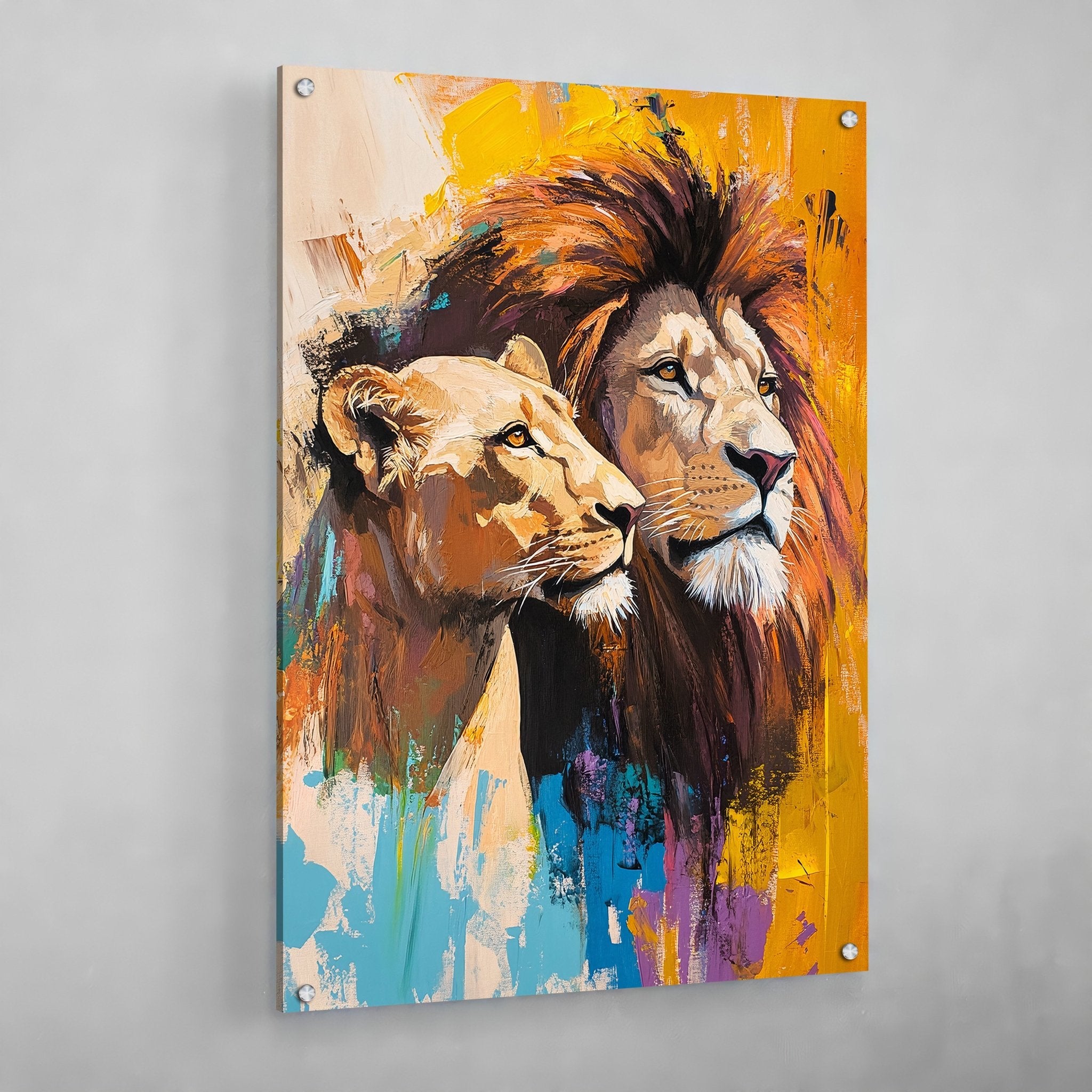 Colorful Lion and Lioness Wall Art - Luxury Art Canvas