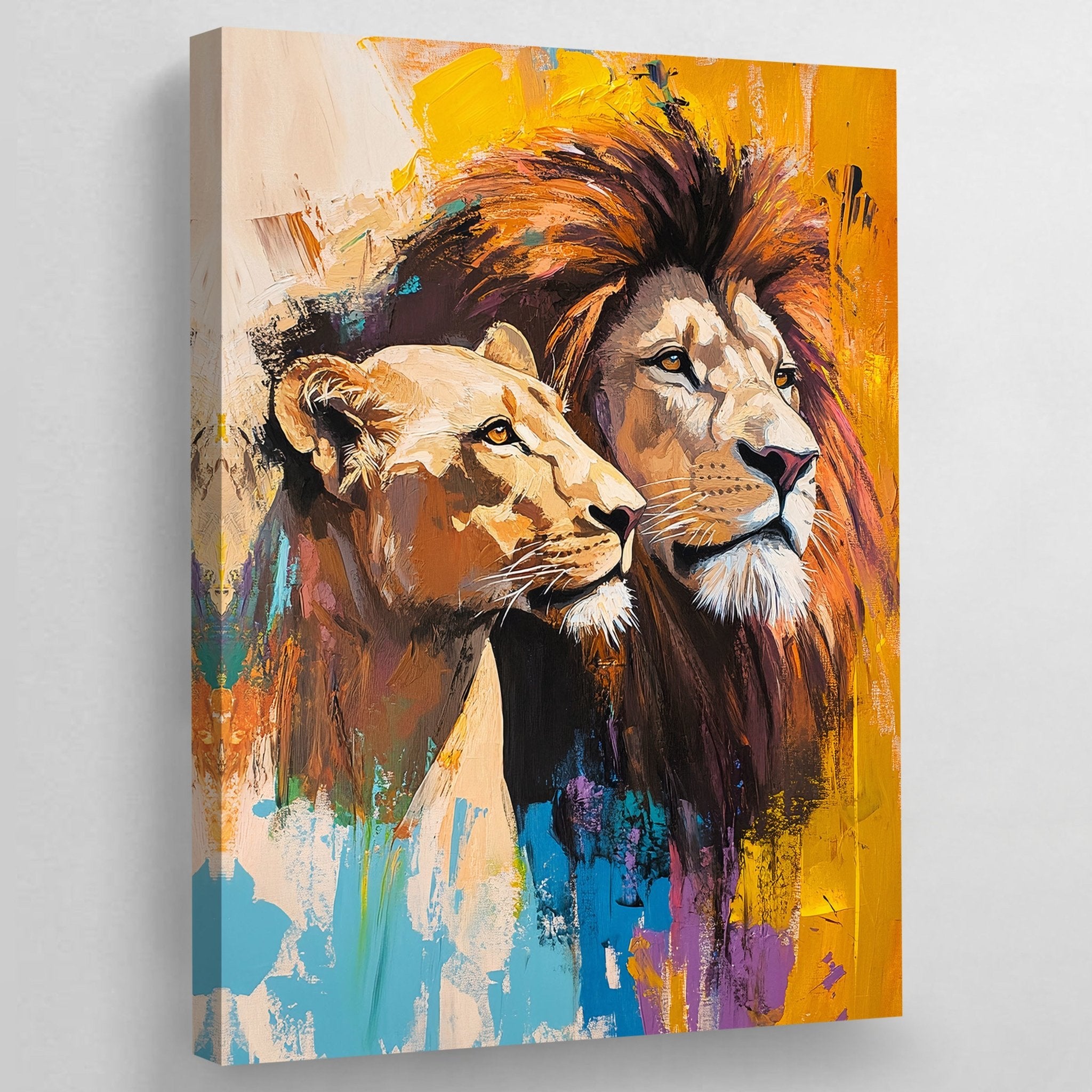 Colorful Lion and Lioness Wall Art - Luxury Art Canvas