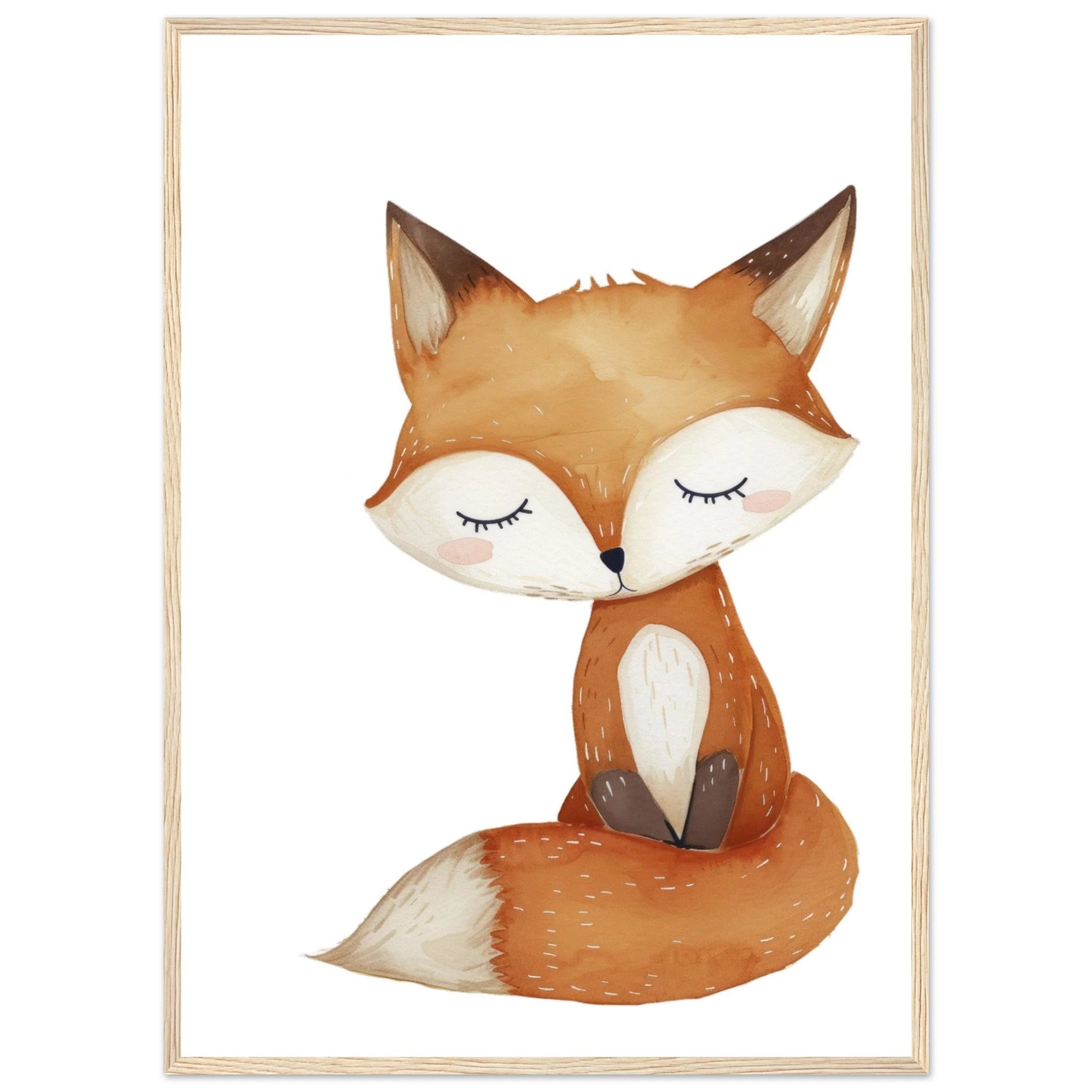 Adorable watercolor fox nursery wall art. Sweet sleeping fox with bushy tail.