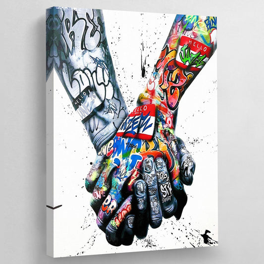 Holding Hands Graffiti Wall Art - Luxury Art Canvas