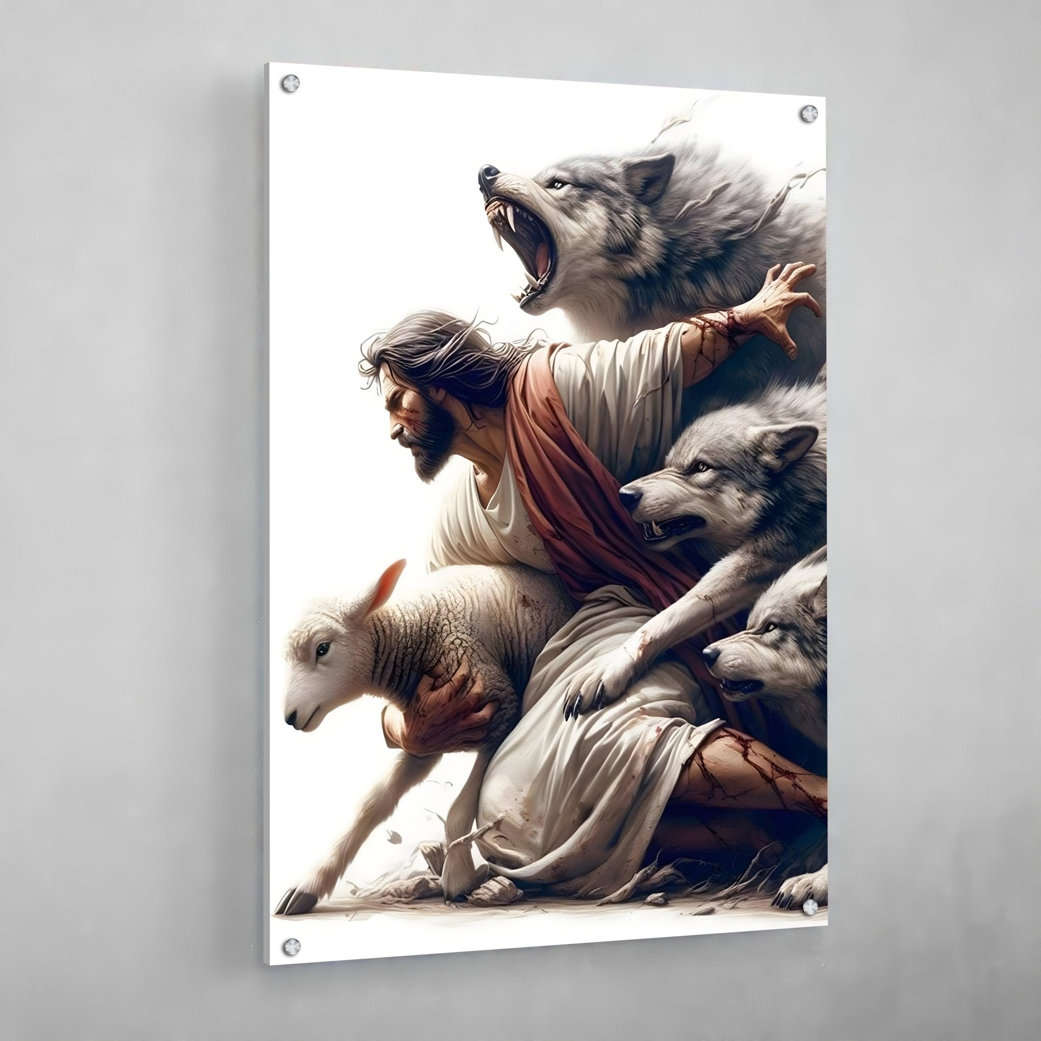 Jesus Protecting Lamb From Wolves Wall Art - Luxury Art Canvas