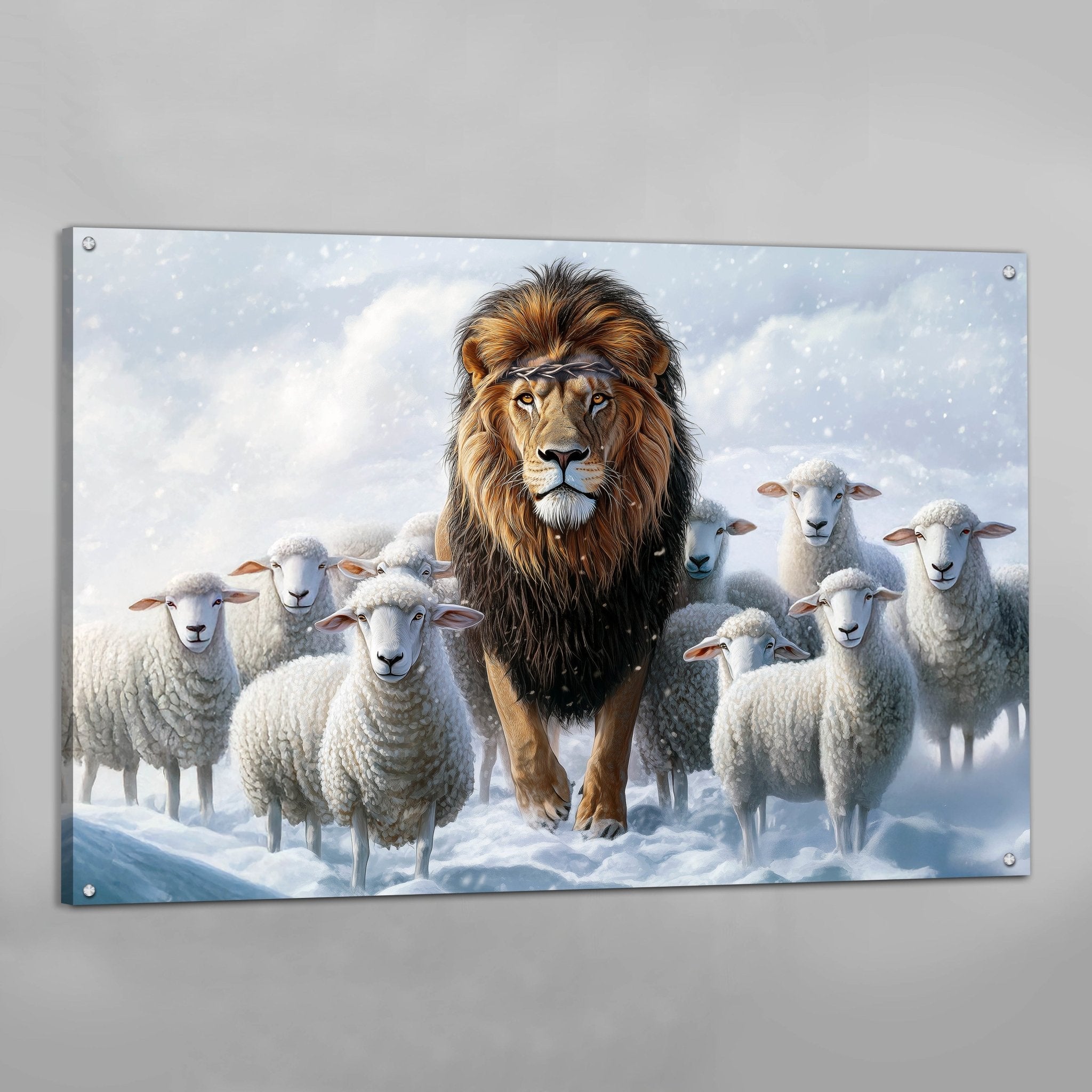 Lion Among Sheep Canvas Wall Art - Luxury Art Canvas