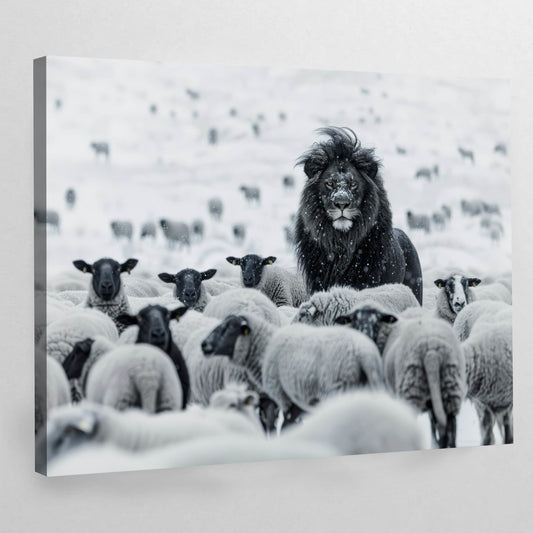 Lion Among Sheep Wall Art - Luxury Art Canvas