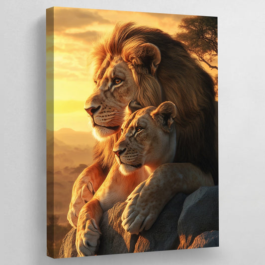 Lion and Lioness Wall Art - Luxury Art Canvas