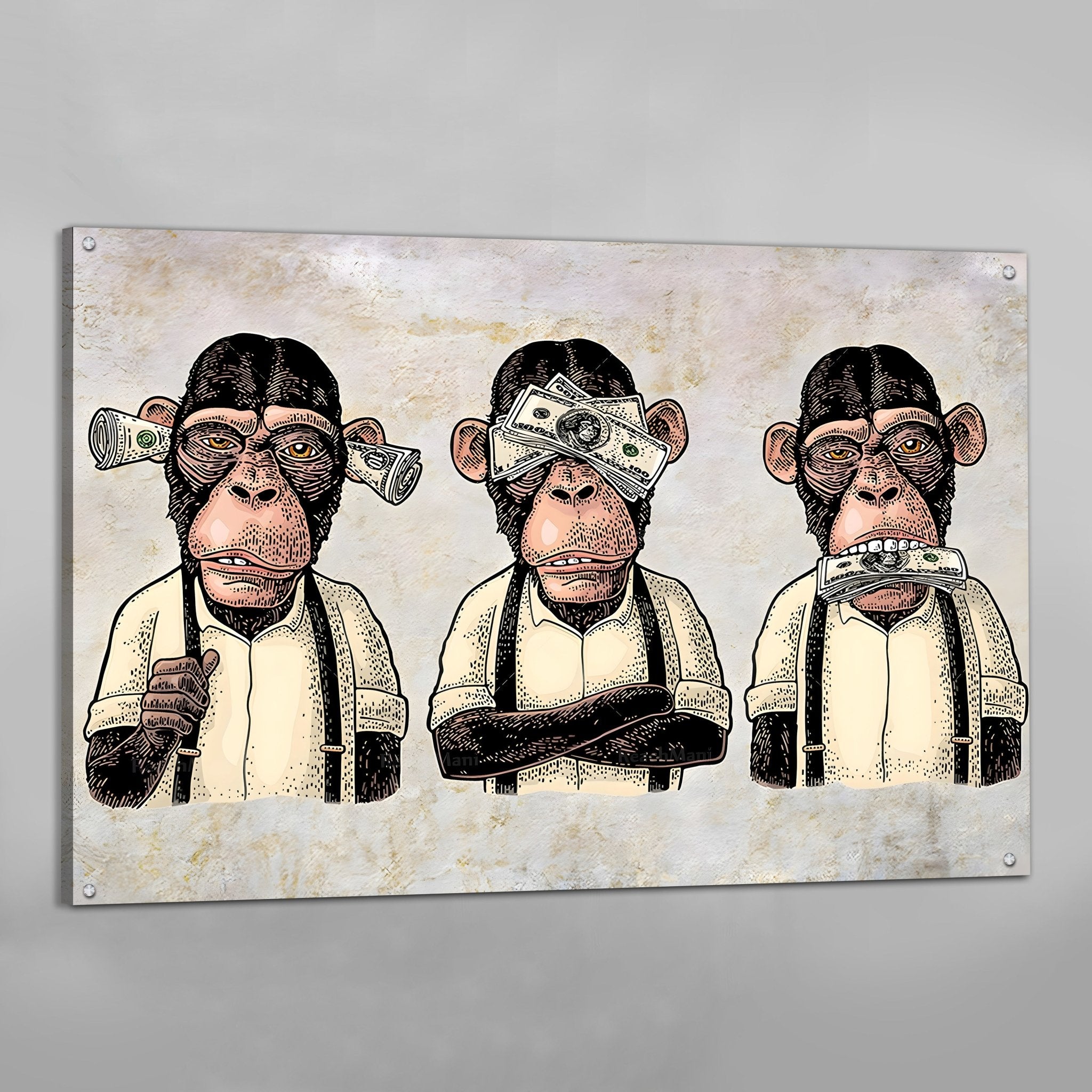 Three Wise Monkey Wall Art - Luxury Art Canvas