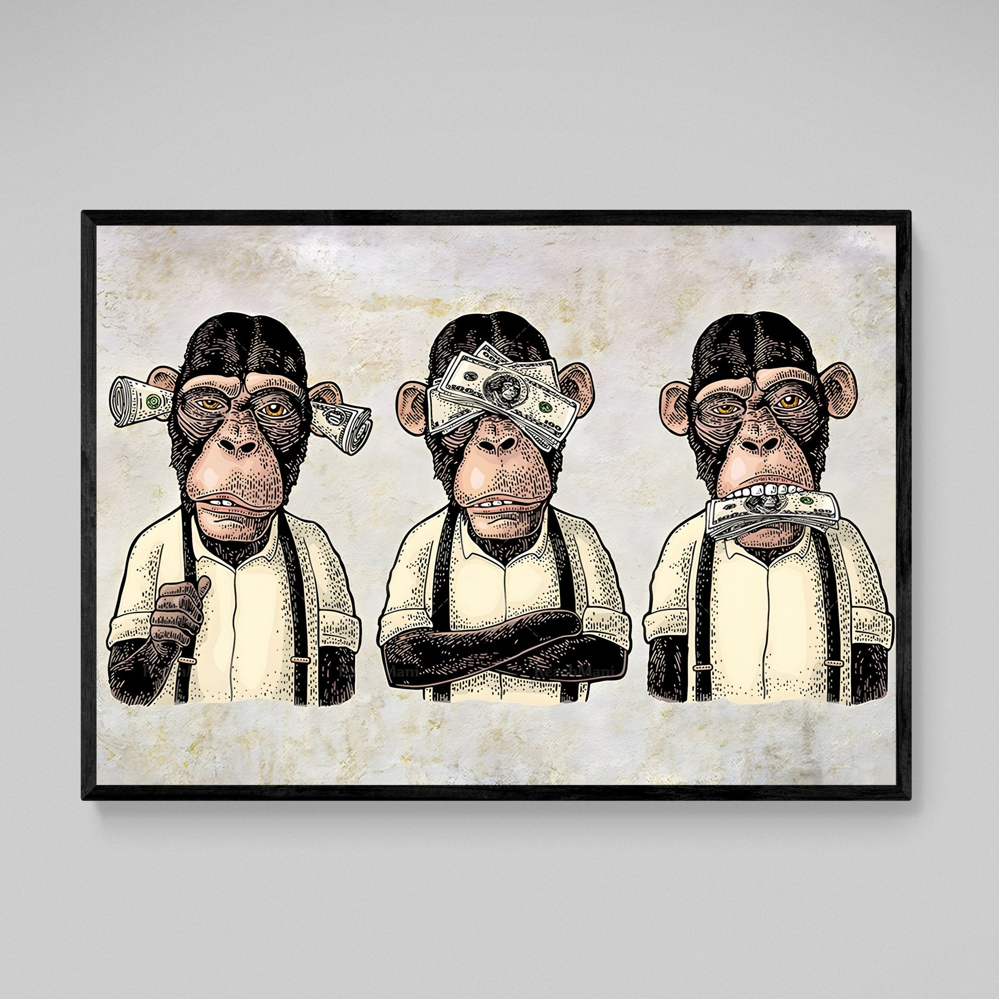 Three Wise Monkey Wall Art - Luxury Art Canvas