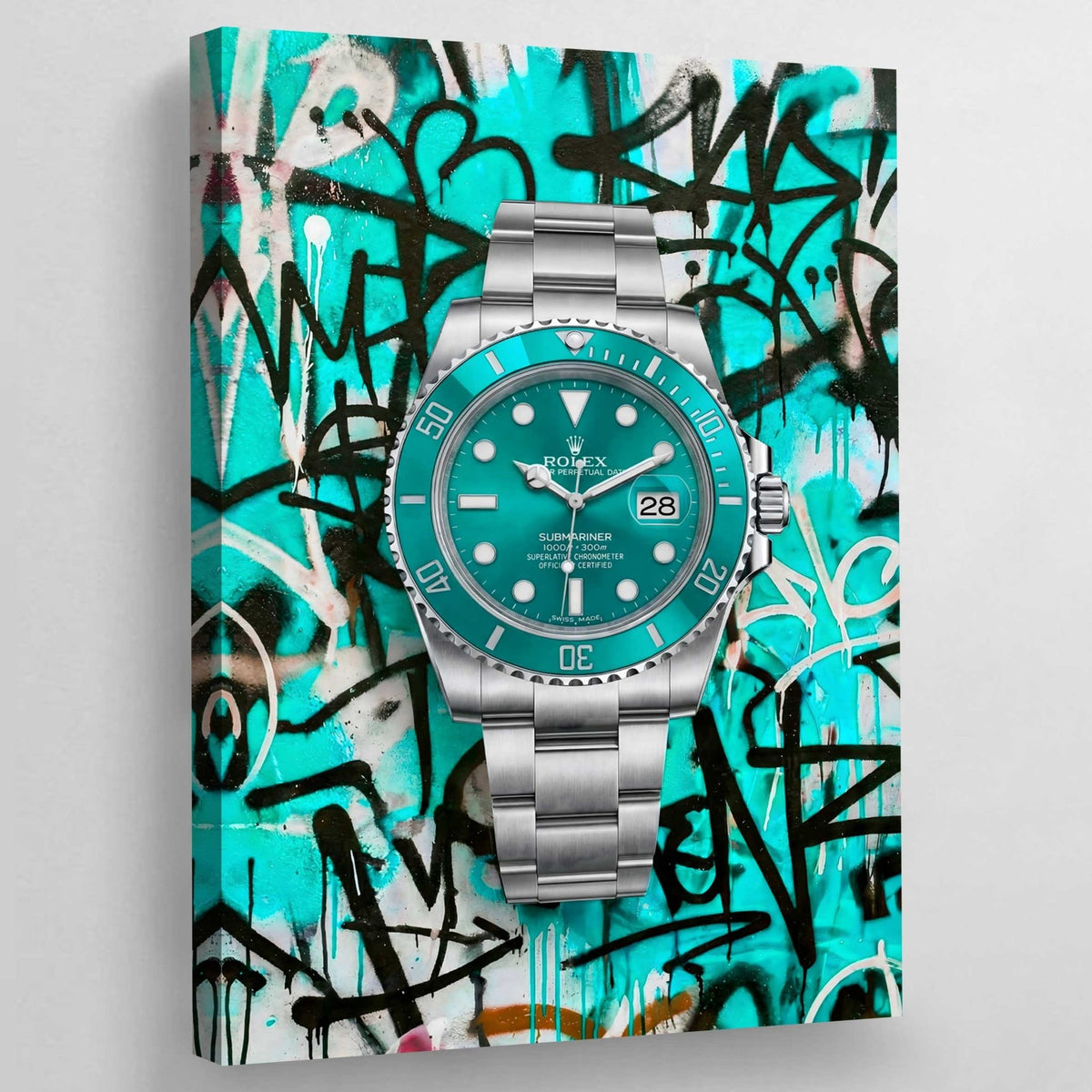 Turquoise Graffiti Rolex Wall Art - Luxury Art Canvas