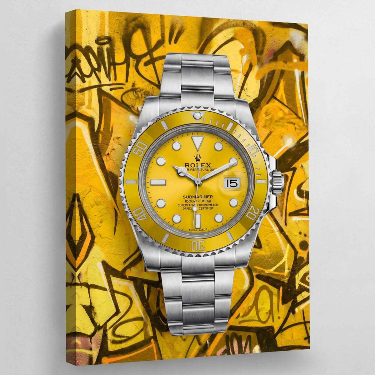 Yellow Graffiti Rolex Wall Art - Luxury Art Canvas