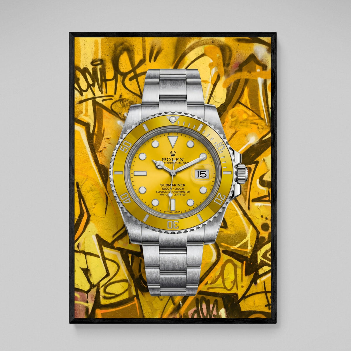 Yellow Graffiti Rolex Wall Art - Luxury Art Canvas