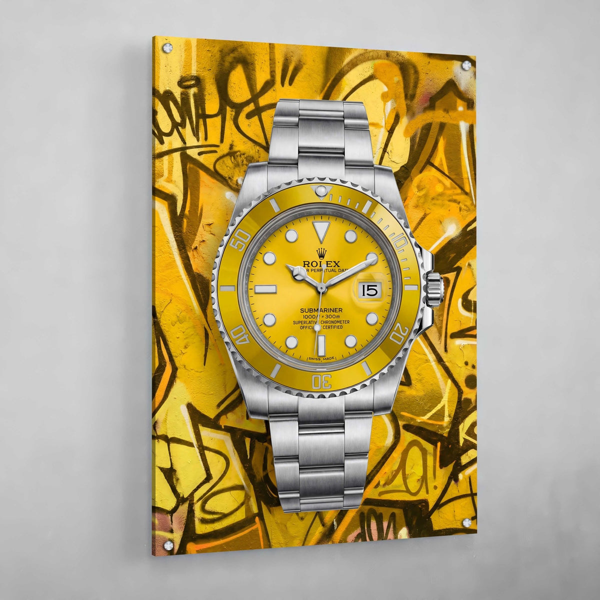 Yellow Graffiti Rolex Wall Art - Luxury Art Canvas