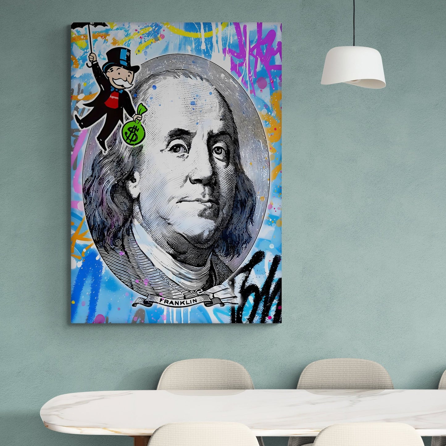 Benjamin Franklin Graffiti Wall Art - Luxury Art Canvas