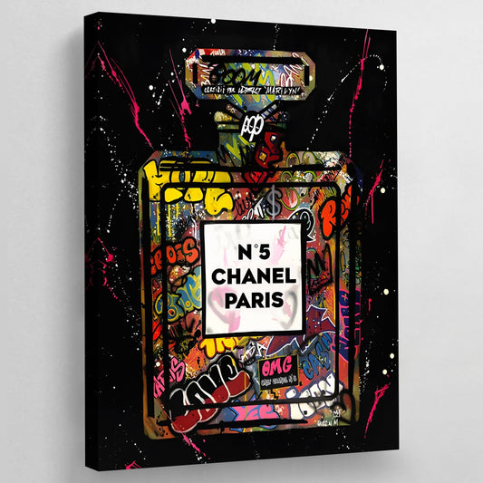 Black Graffiti Chanel Perfume Wall Art - Luxury Art Canvas