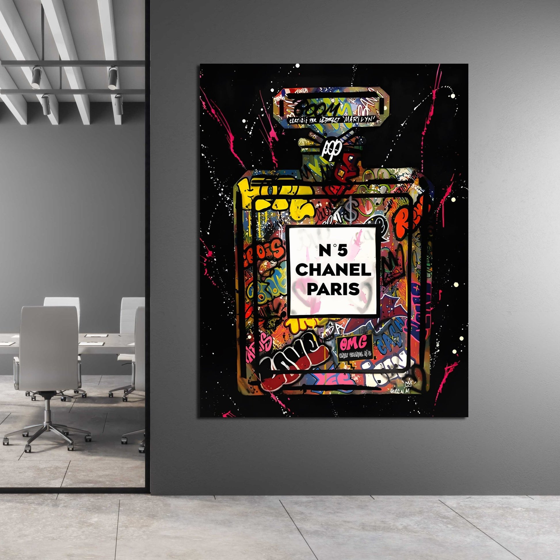 Black Graffiti Chanel Perfume Wall Art - Luxury Art Canvas