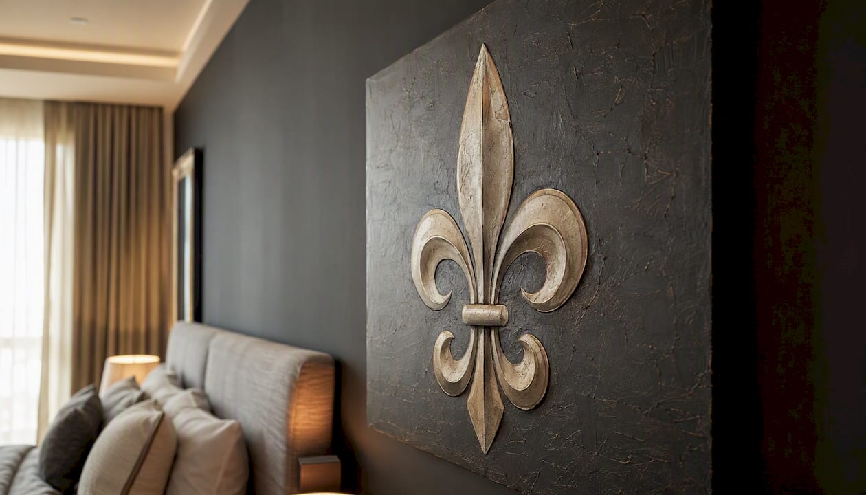 Fleur de Lis gallery-wrapped canvas on charcoal wall