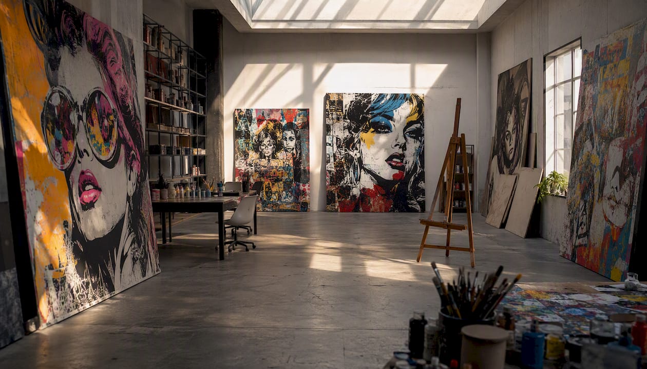 Gallery wall with street art style canvases