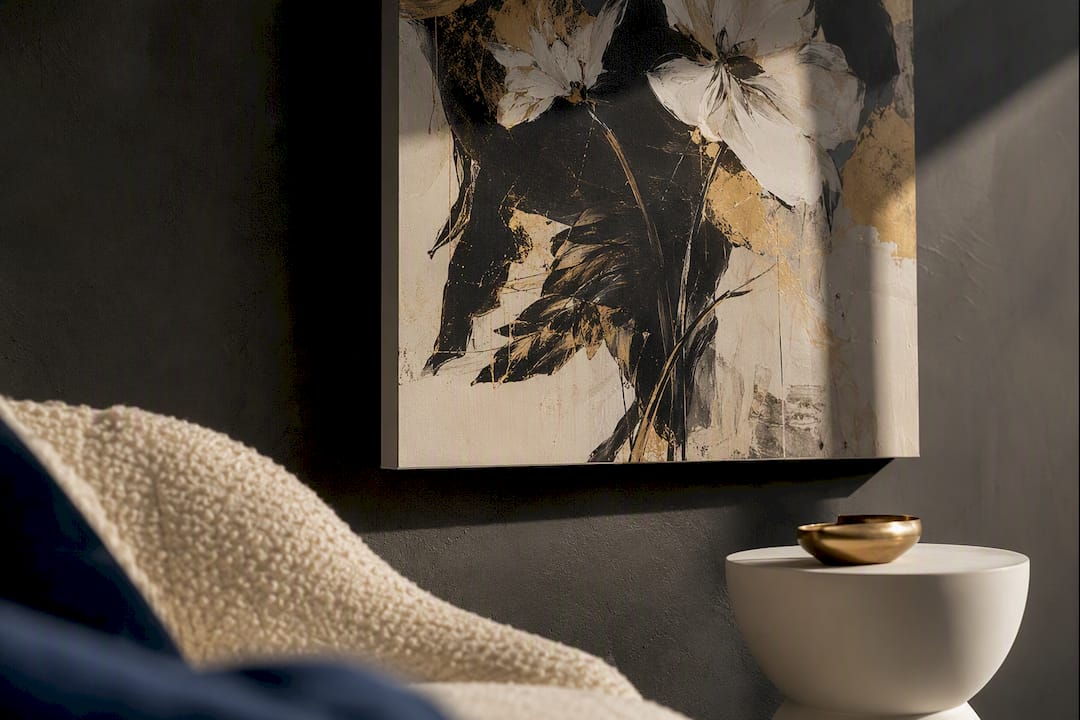 Editorial wall art in monochrome luxury palette
