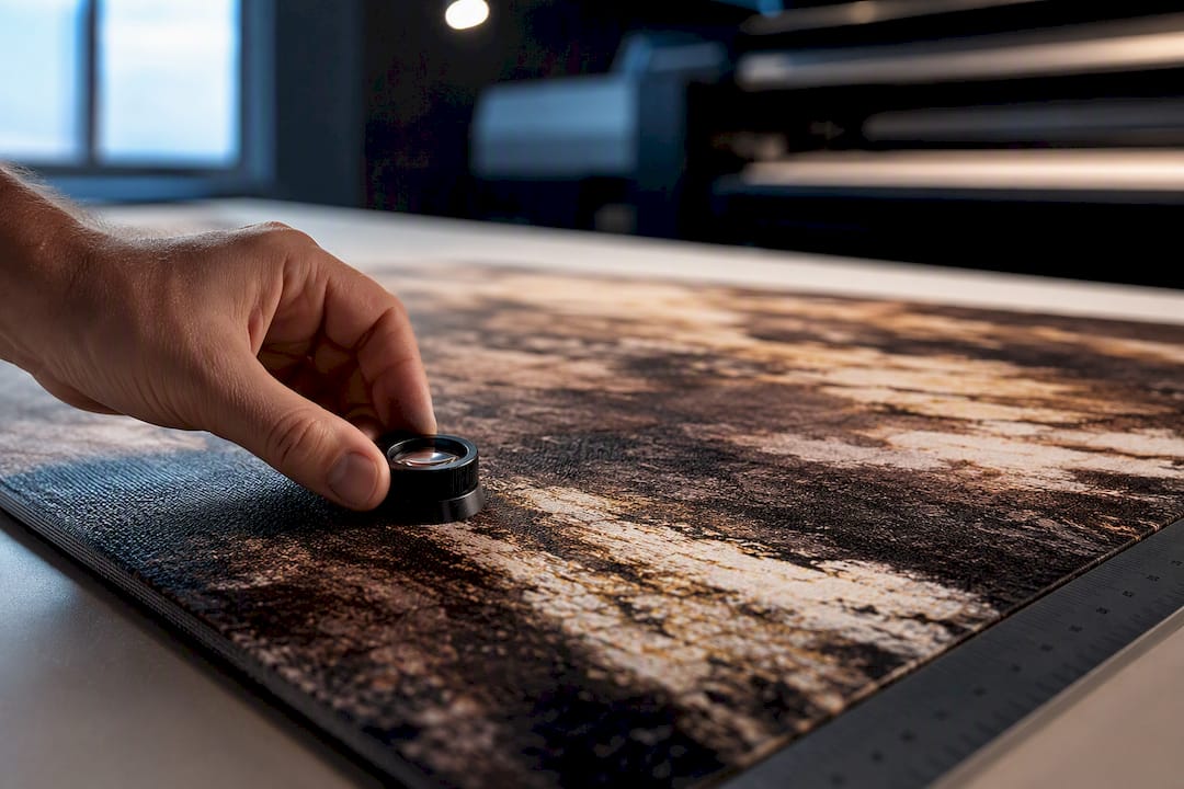 Close view of textured canvas print surface