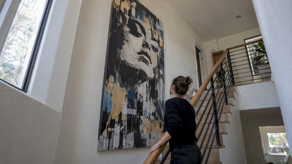 Large canvas on a double-height stairwell wall