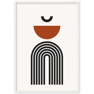 Living Room Minimalist Wall Art: Abstract geometric print featuring black, white, and burnt orange shapes. Modern home decor.