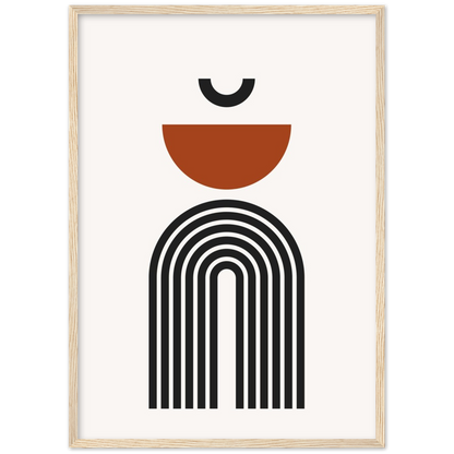 Living Room Minimalist Wall Art: Abstract geometric print featuring black, white, and burnt orange shapes in an arched design.