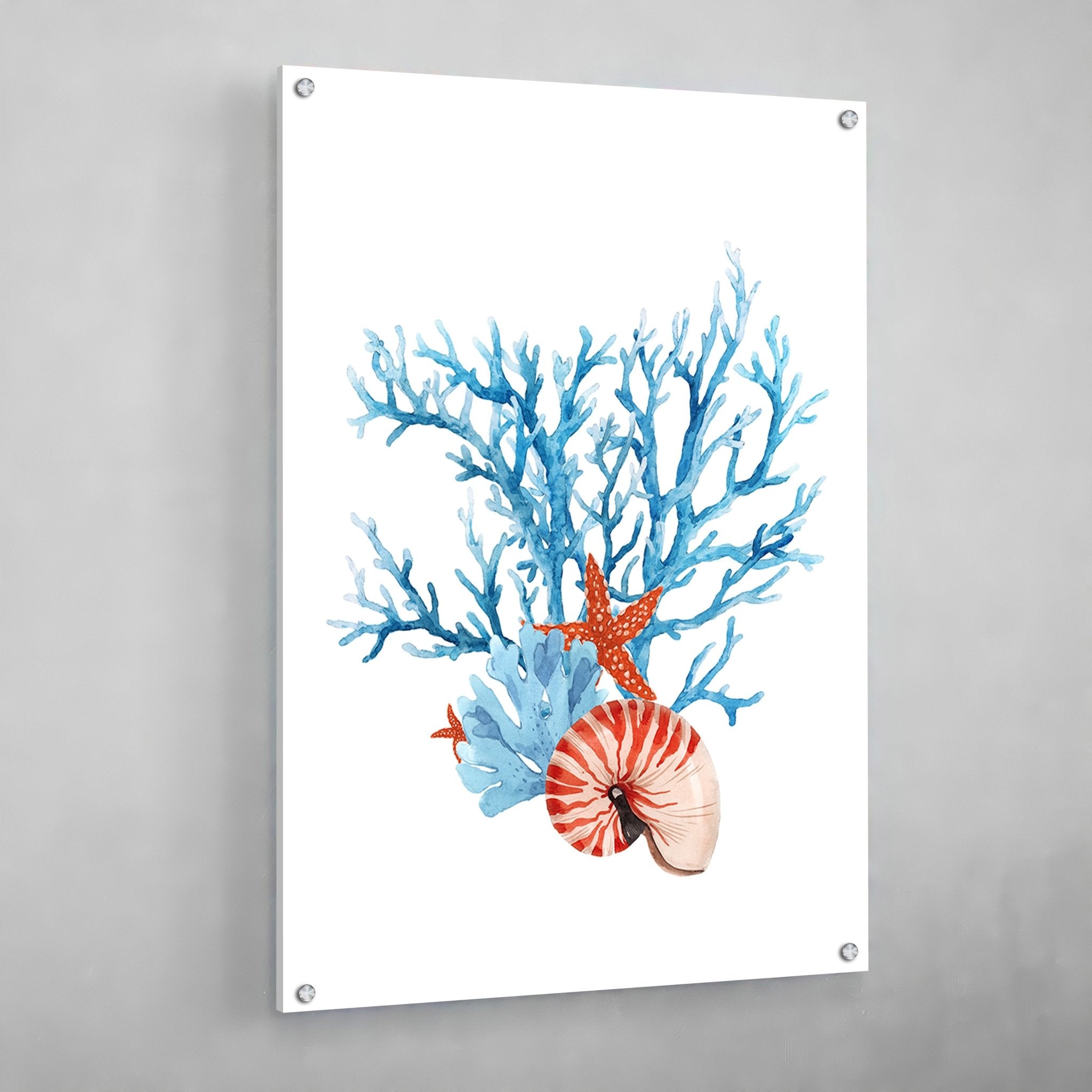 Blue and Coral Wall Art - Luxury Art Canvas