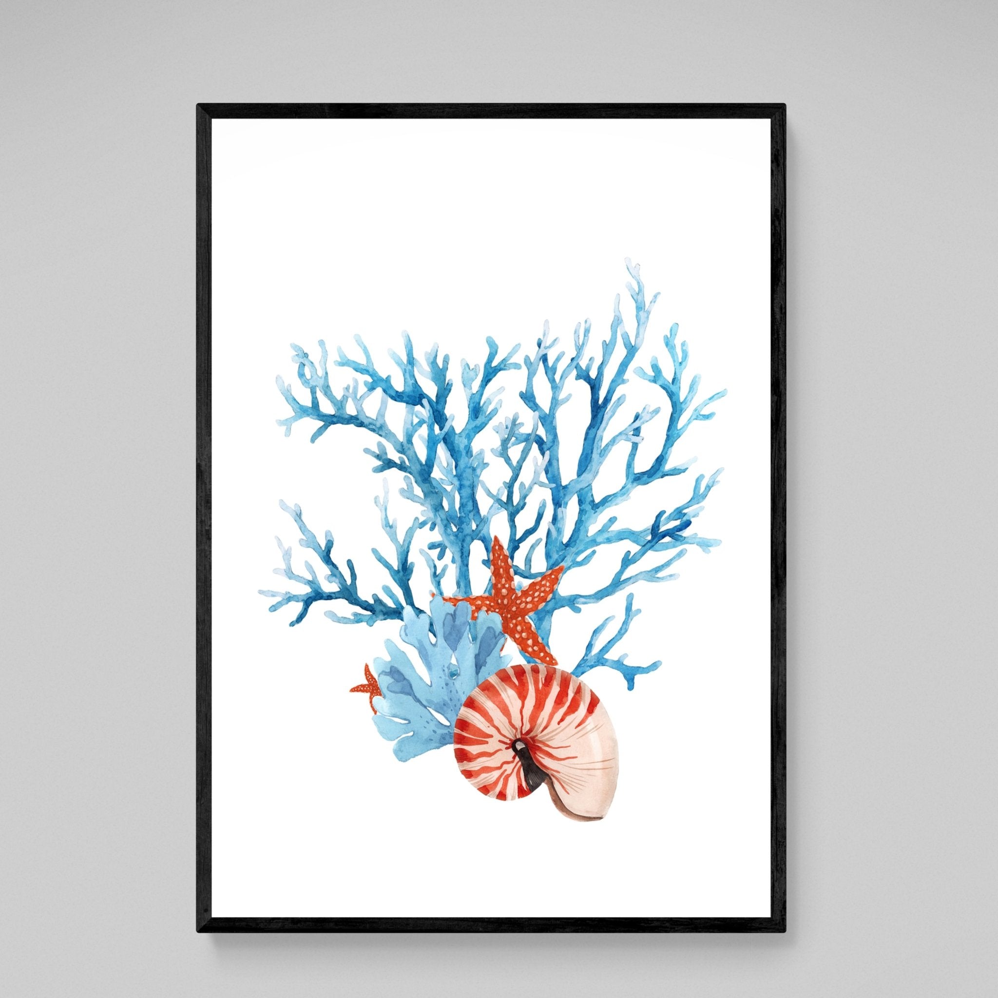 Blue and Coral Wall Art - Luxury Art Canvas