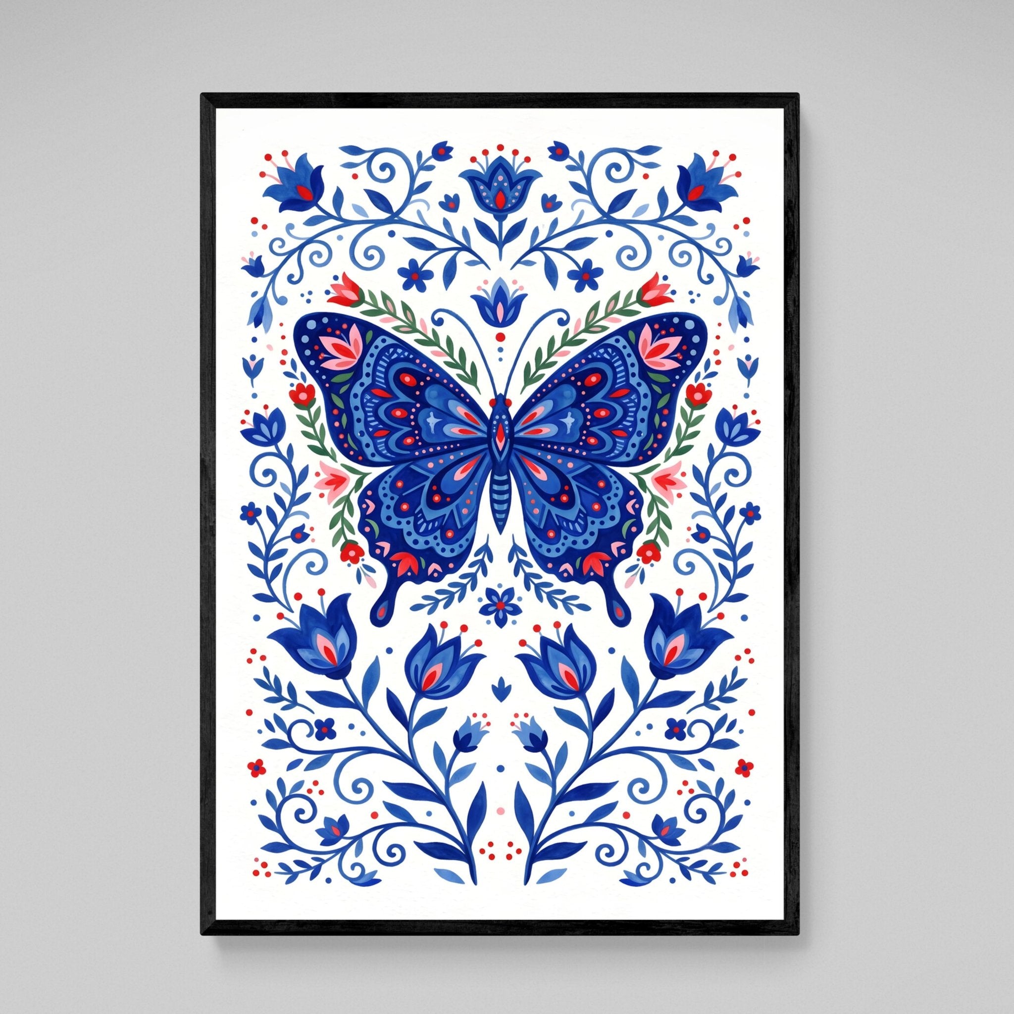 Blue Butterfly Scandinavian Wall Art - Luxury Art Canvas
