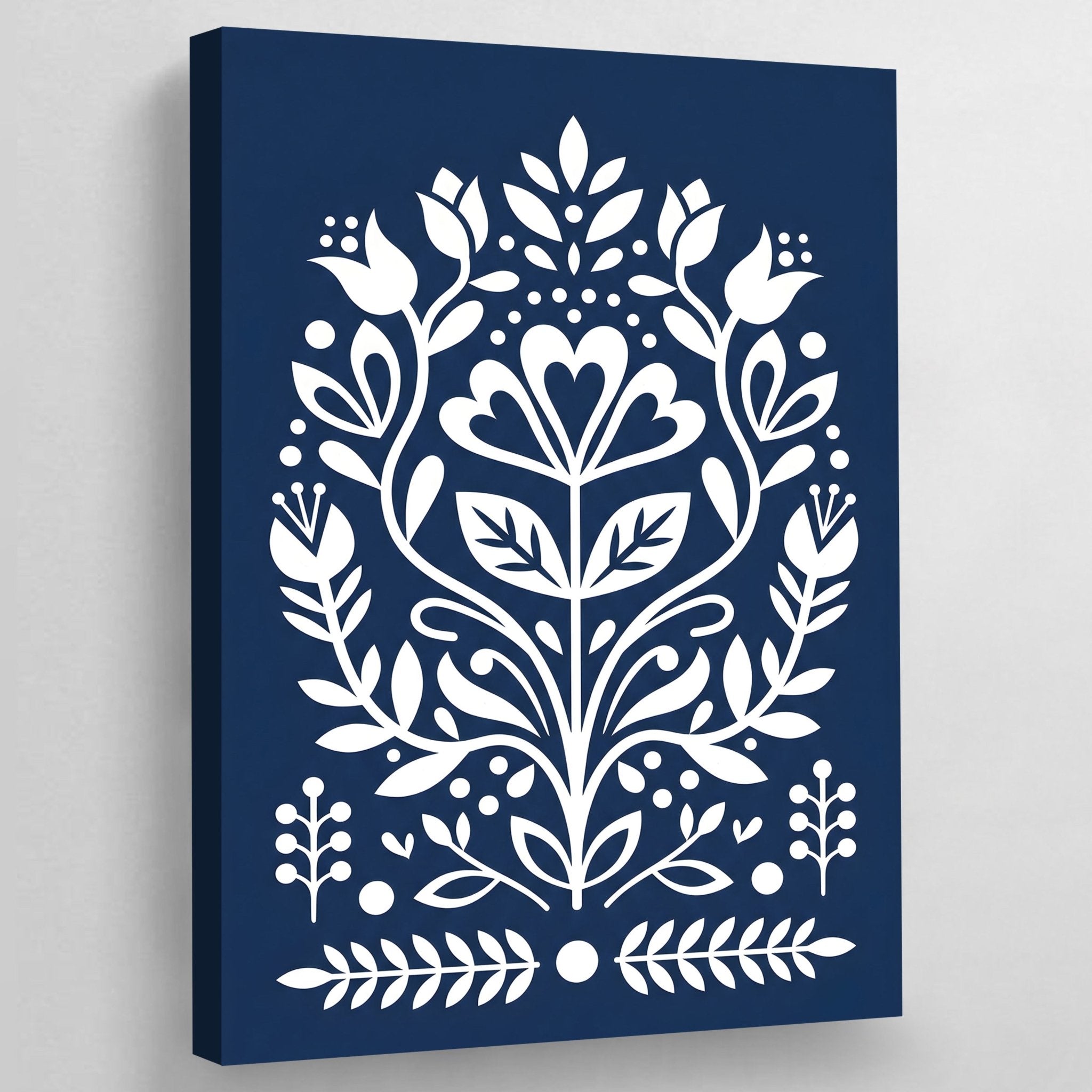 Blue Floral Scandinavian Wall Art - Luxury Art Canvas