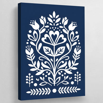 Blue Floral Scandinavian Wall Art - Luxury Art Canvas
