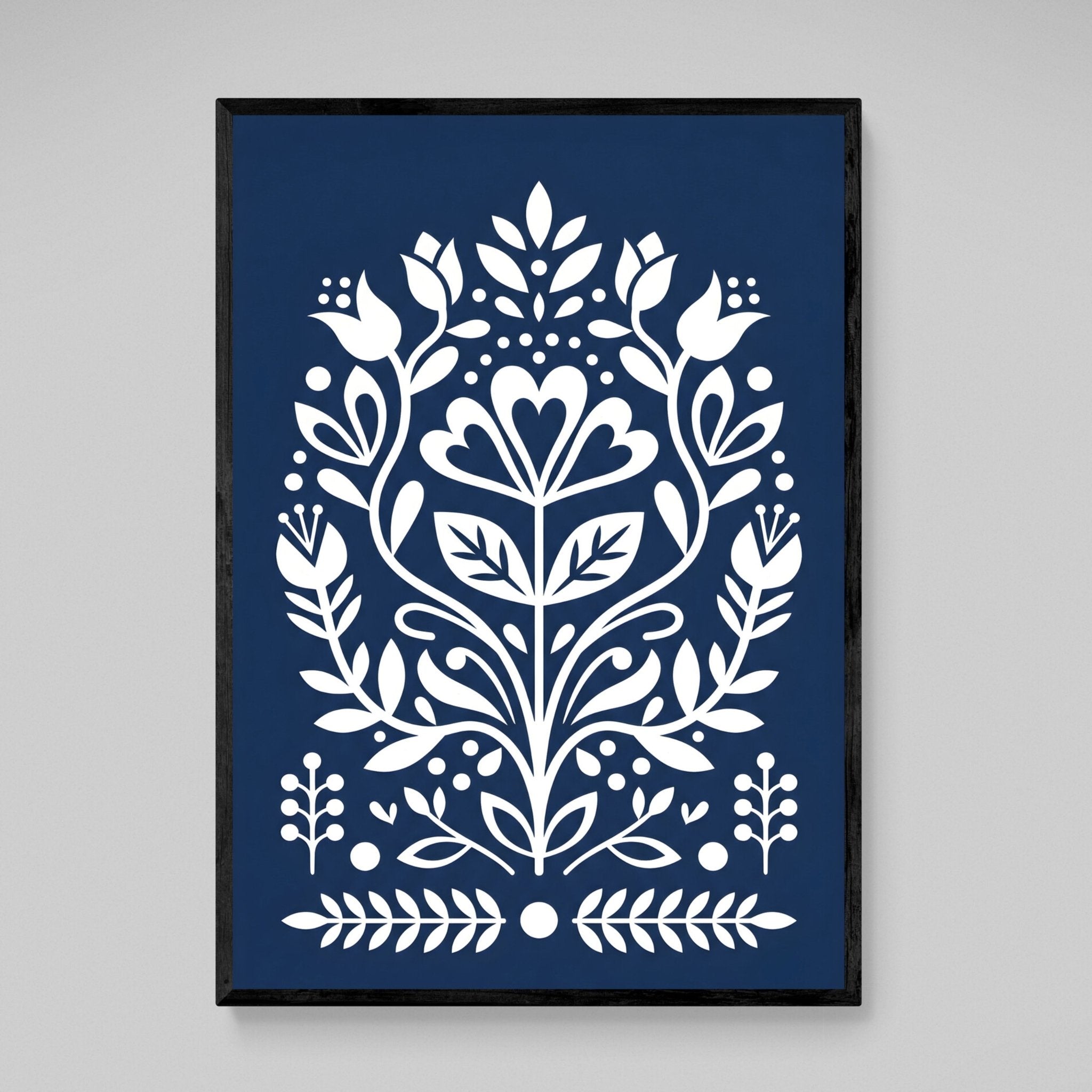 Blue Floral Scandinavian Wall Art - Luxury Art Canvas
