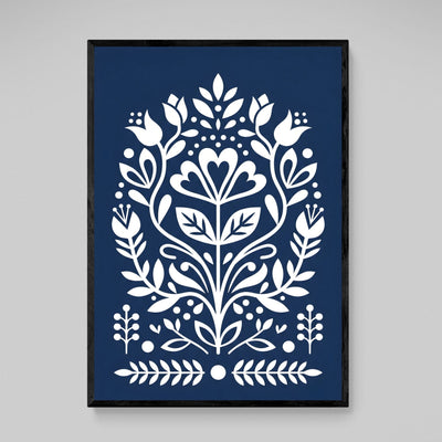 Blue Floral Scandinavian Wall Art - Luxury Art Canvas