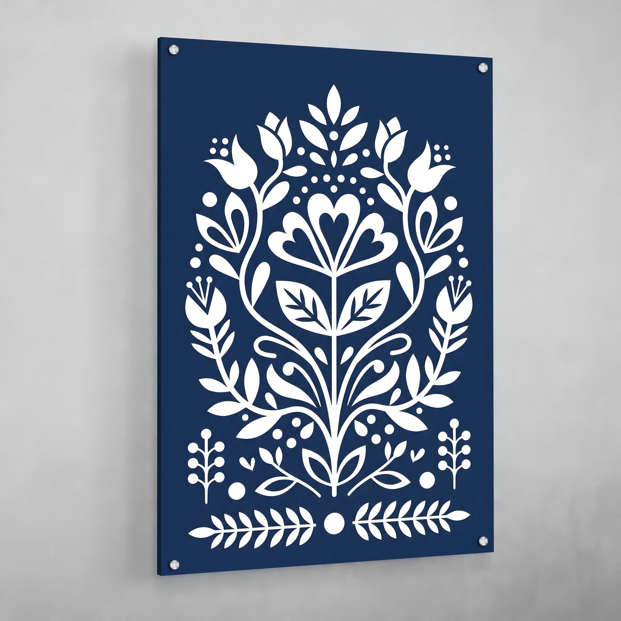Blue Floral Scandinavian Wall Art - Luxury Art Canvas