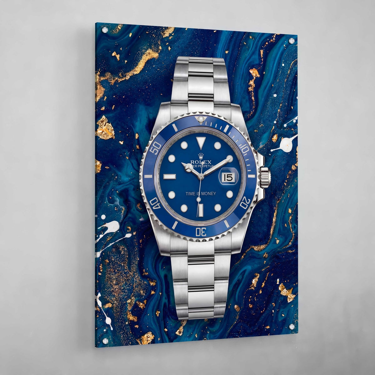 Blue Gold Rolex Wall Art - Luxury Art Canvas