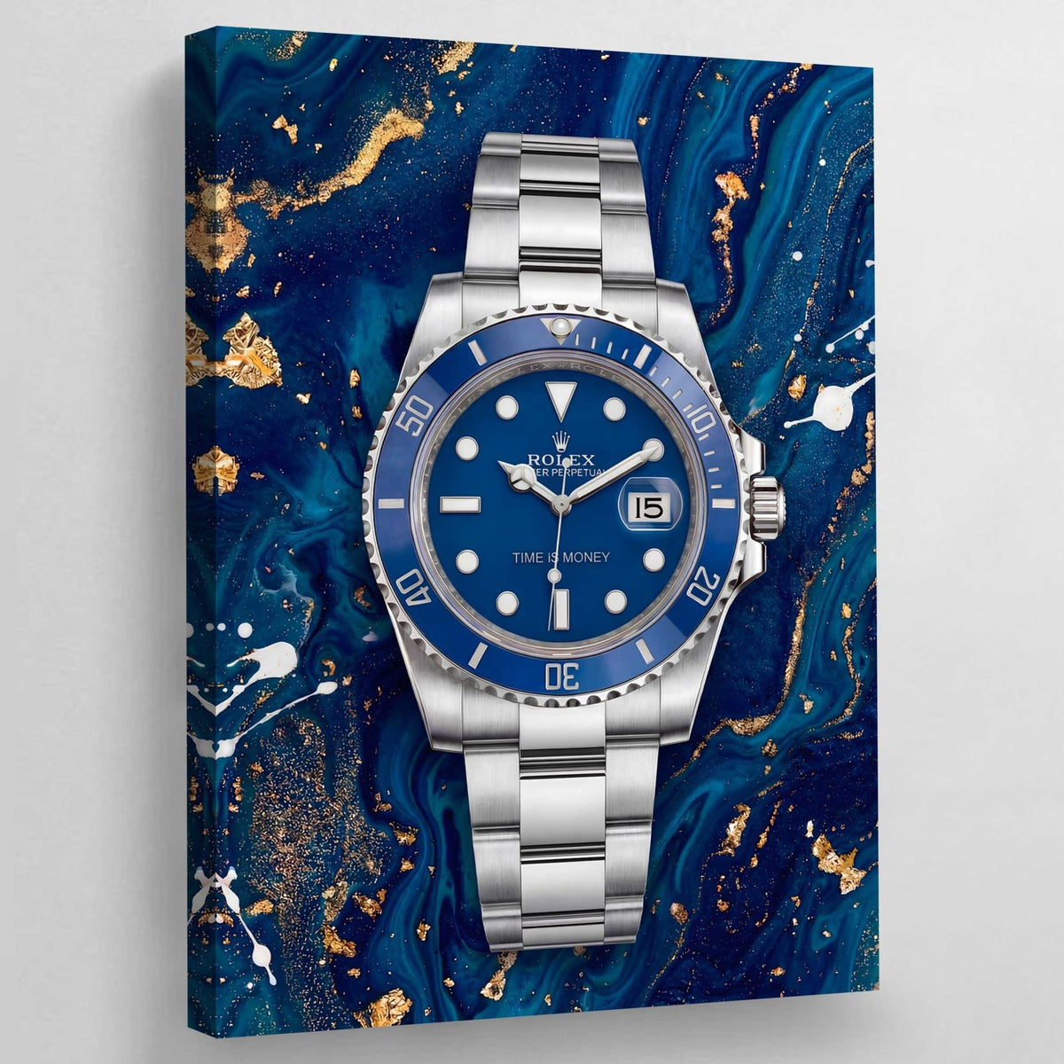 Blue Gold Rolex Wall Art - Luxury Art Canvas