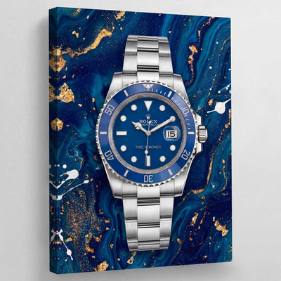Blue Gold Rolex Wall Art - Luxury Art Canvas