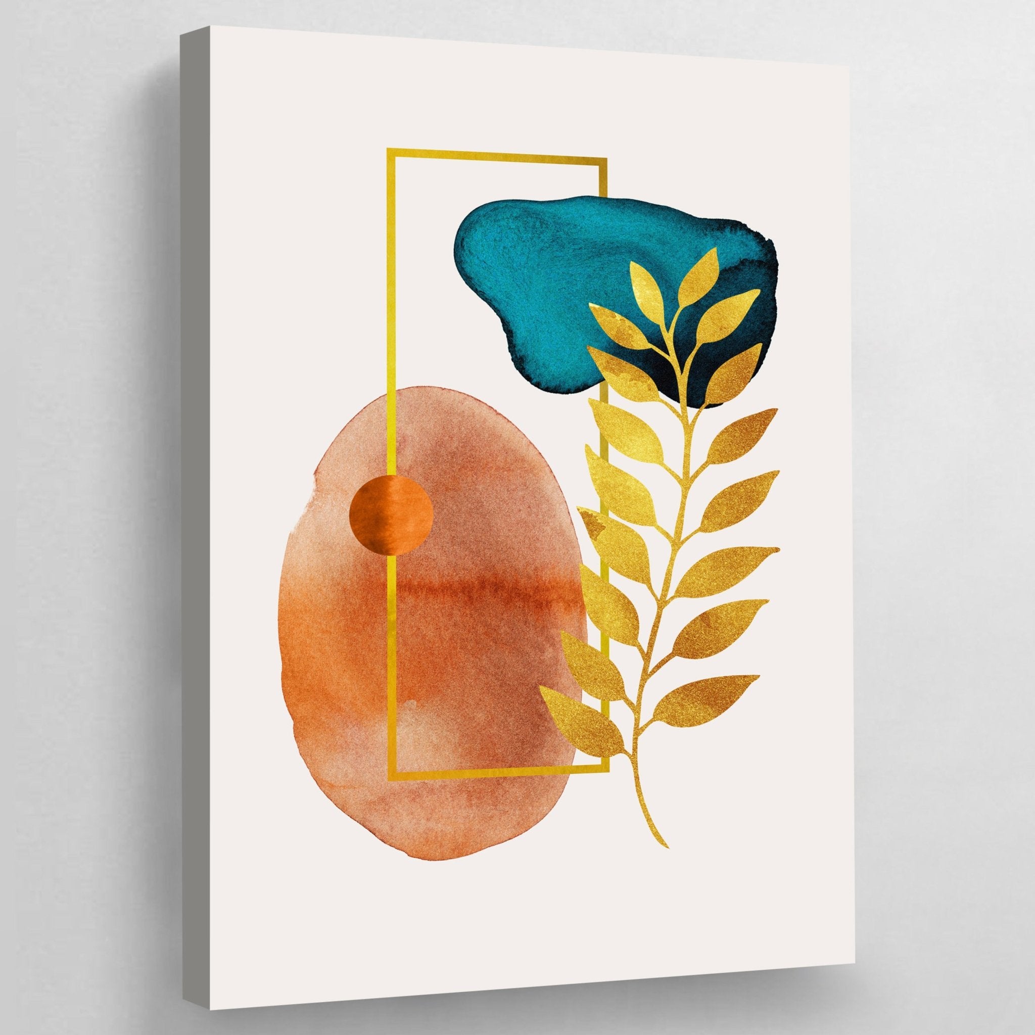 Botanical Teal Terracotta Scandinavian Wall Art - Luxury Art Canvas