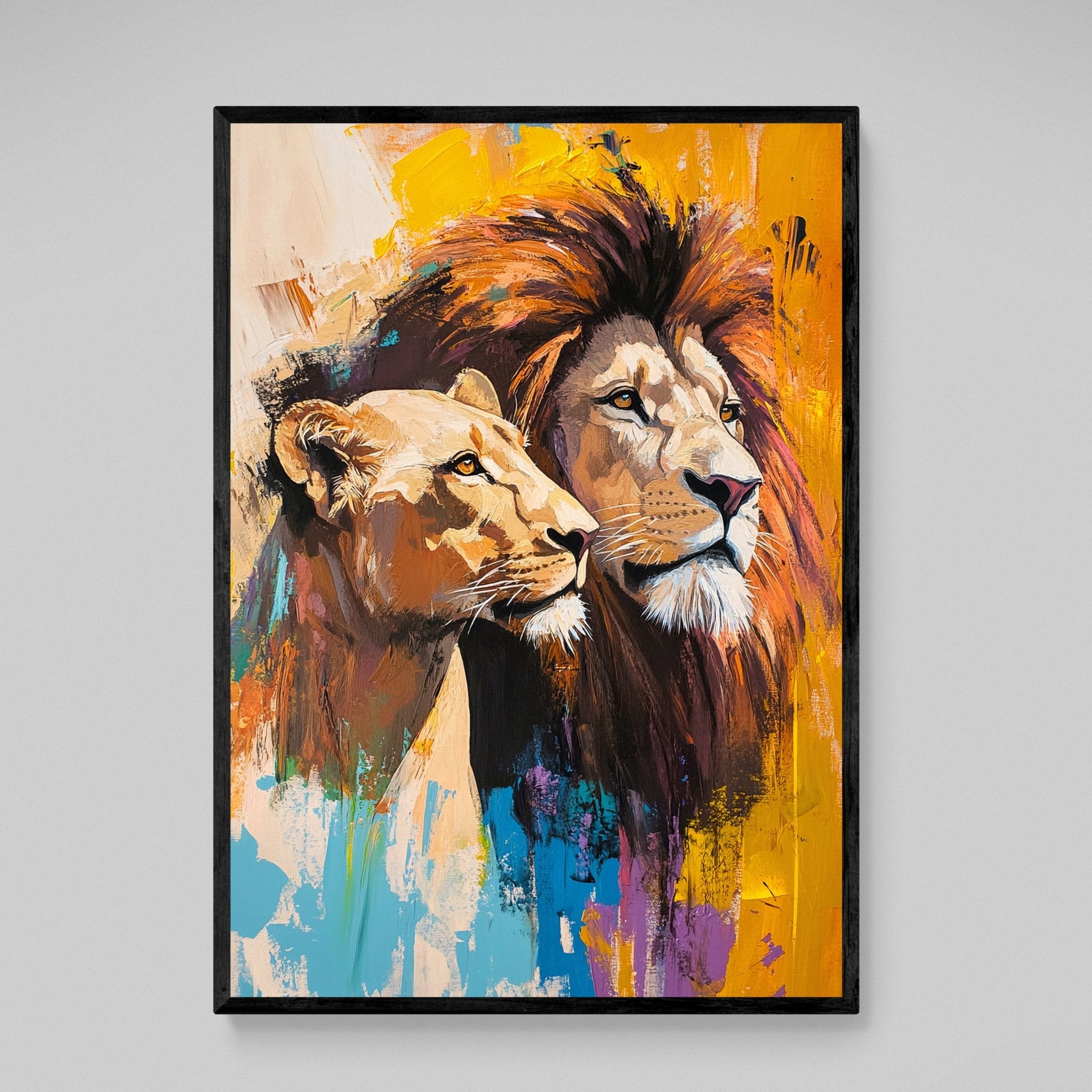 Colorful Lion and Lioness Wall Art - Luxury Art Canvas