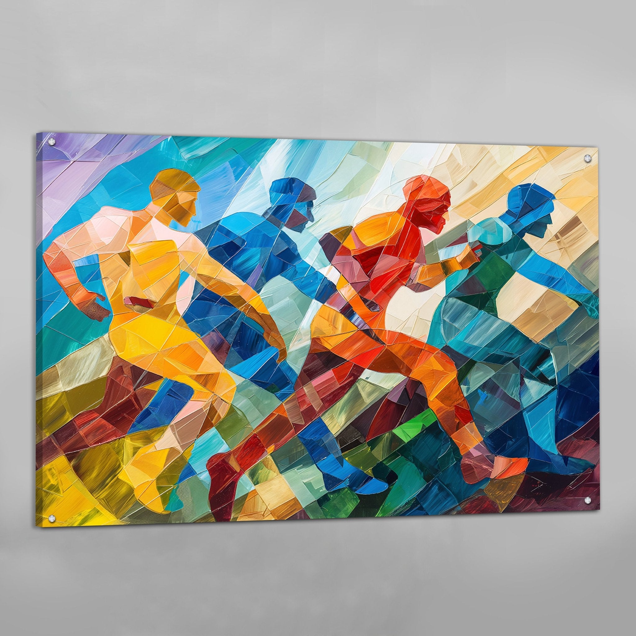 Colorful Marathon Runners Cubism Wall Art - Luxury Art Canvas