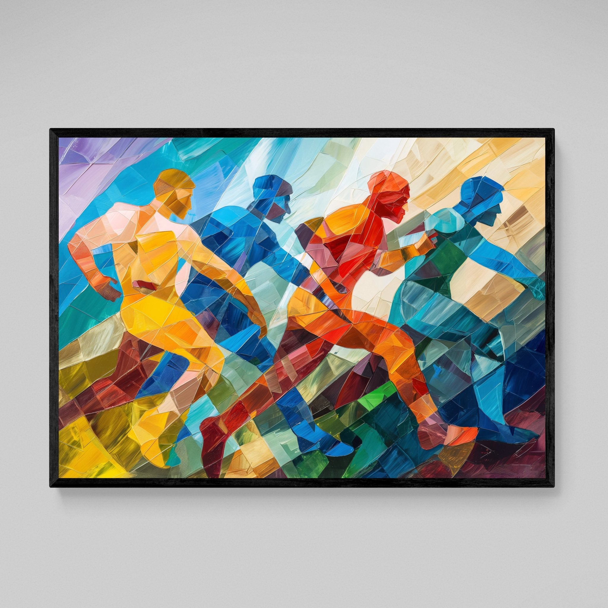 Colorful Marathon Runners Cubism Wall Art - Luxury Art Canvas