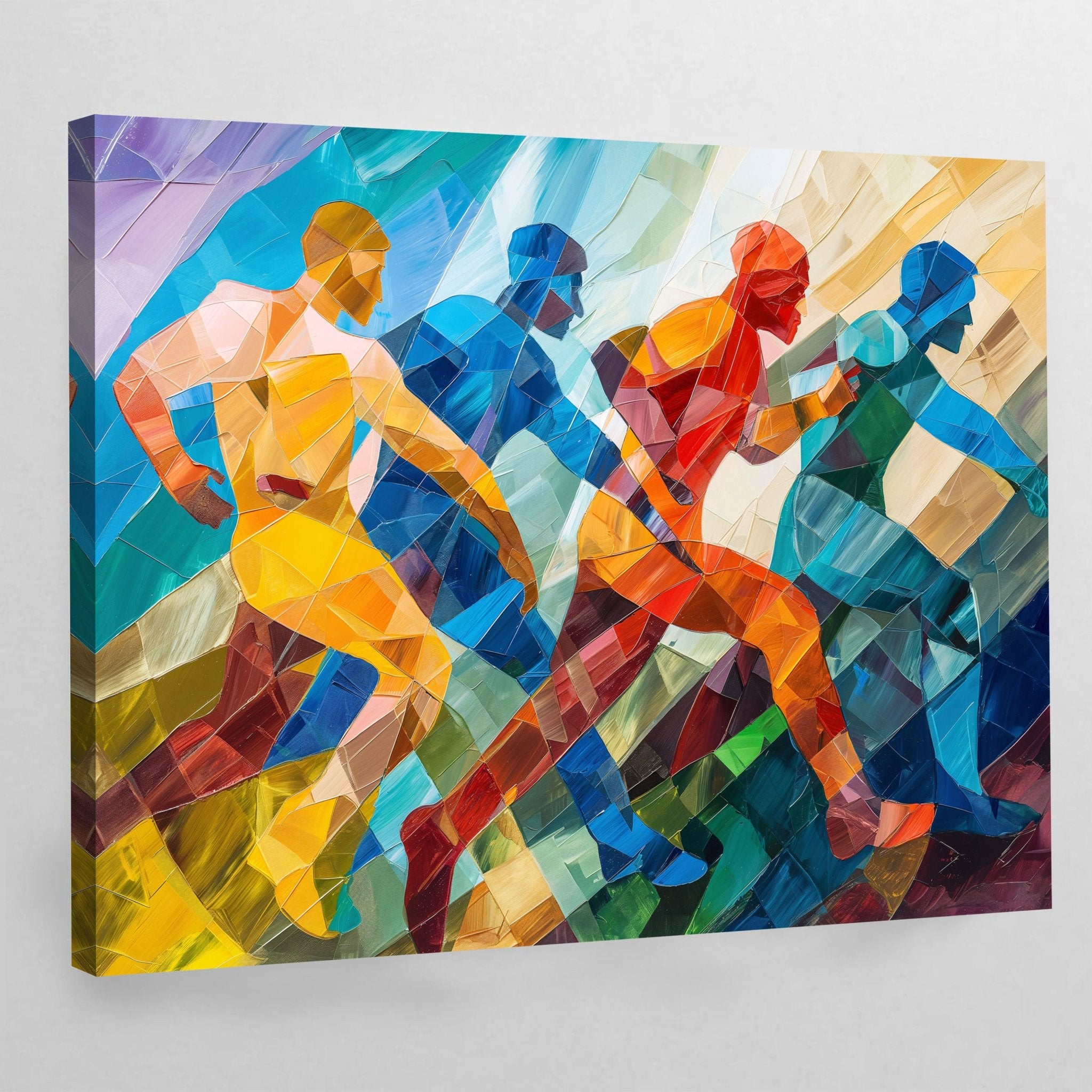 Colorful Marathon Runners Cubism Wall Art - Luxury Art Canvas