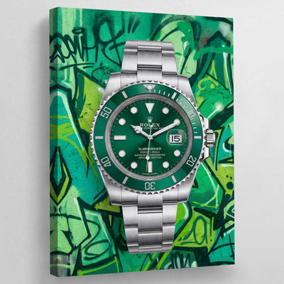 Green Graffiti Rolex Wall Art - Luxury Art Canvas
