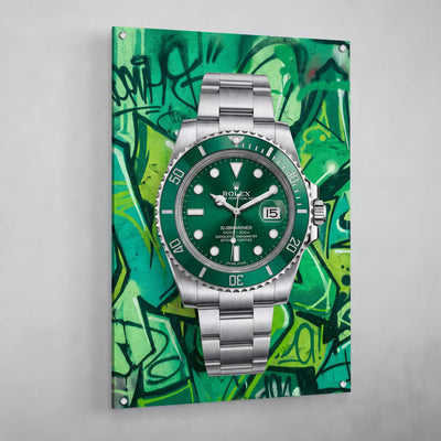 Green Graffiti Rolex Wall Art - Luxury Art Canvas