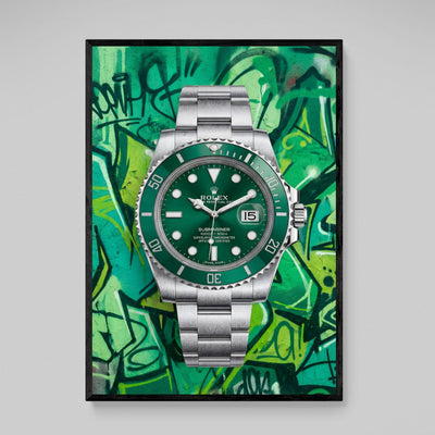 Green Graffiti Rolex Wall Art - Luxury Art Canvas