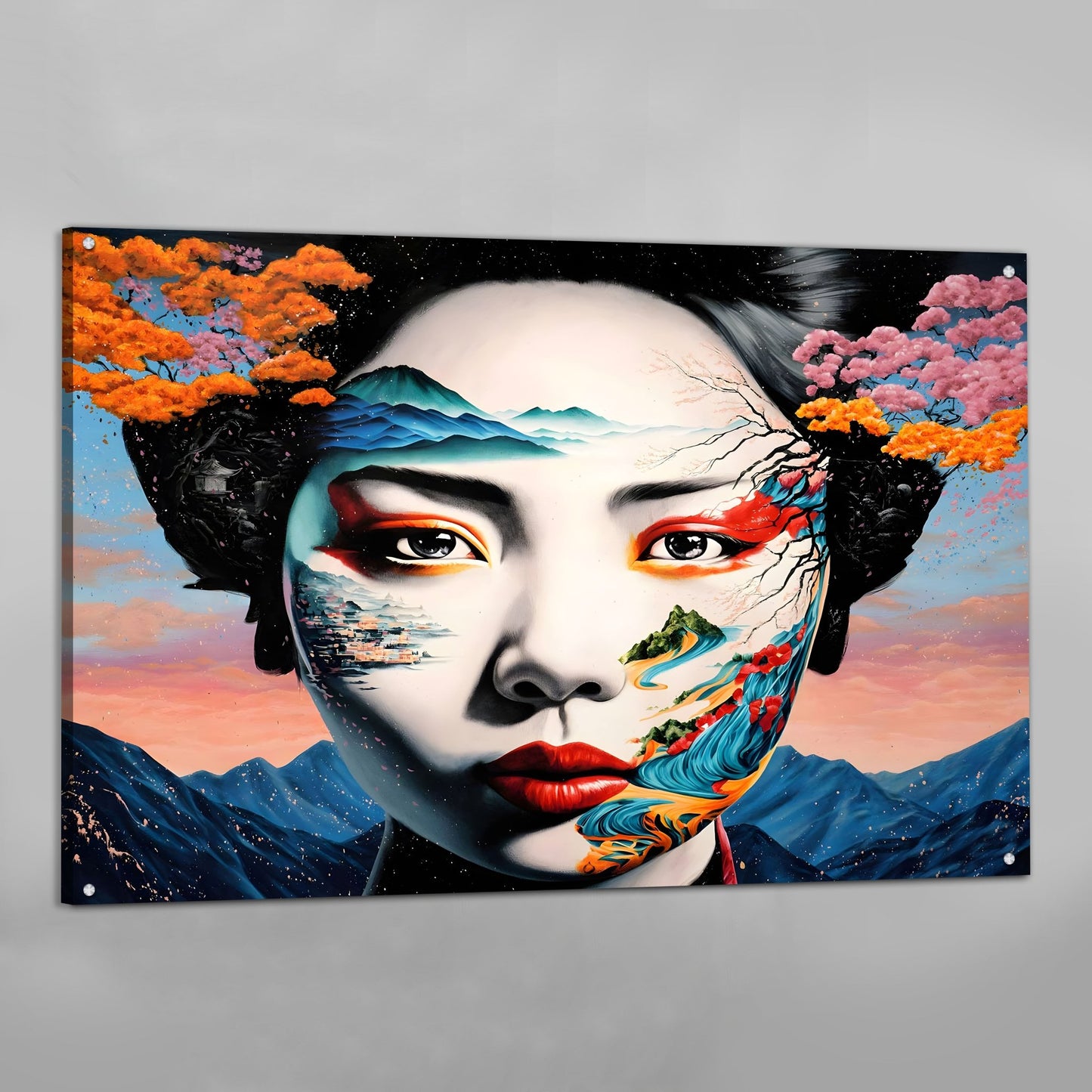 Japanese Woman Face Art Canvas - Luxury Art Canvas
